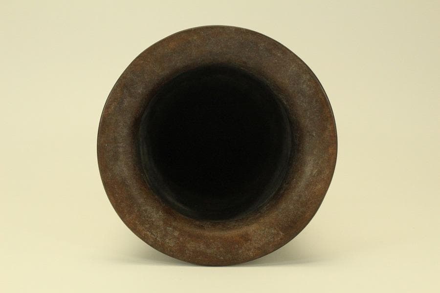 中国美術 朱泥 刻花鳥紋 在印 筒花瓶 骨董 時代物(HA528)